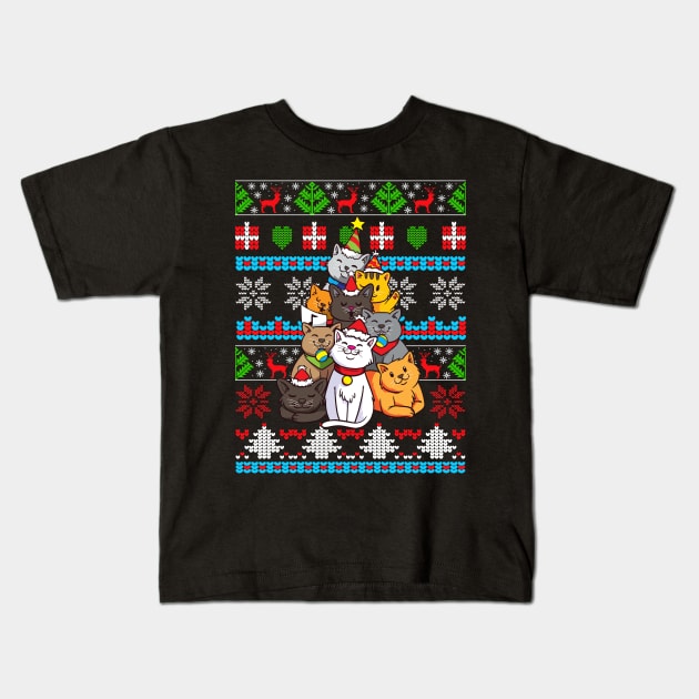 Christmas - Christmas Cat Tree Kids T-Shirt by Shiva121